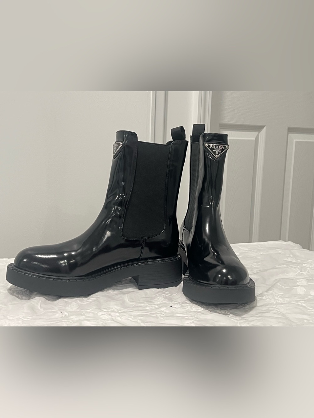 Women's Black Patent Chelsea Boots